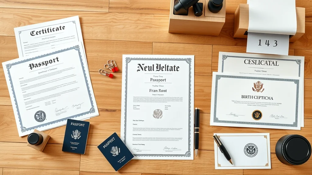 Neat arrangement of corporate, personal, and academic documents for apostille in the usa, including notary seals and official stamps.